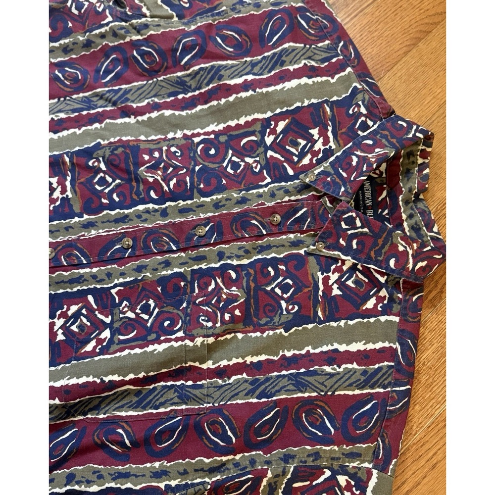 American Blue Mens XL Abstract Tribal Geometric AOP Button Down Shirt USA Made